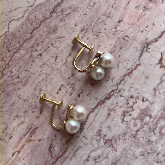 Charming mikimoto double pearl solid 14k gold earrings - Picture 5 of 9